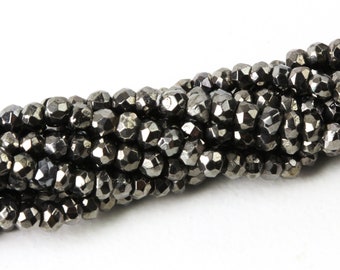 Pyrite Rondelles Black 3mm x 3.4mm Your Choice of Quarter, Half, or Full Strand Metallic Pyrite Black Sparkle Rondelles KJ