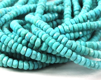Sleeping Beauty Turquoise Rondelle Beads Faceted Turquoise 3.5mm to 4mm, 1/4, 1/2 or Full Strand Precious Gemstone Beads Vibrant Blue HuesKJ