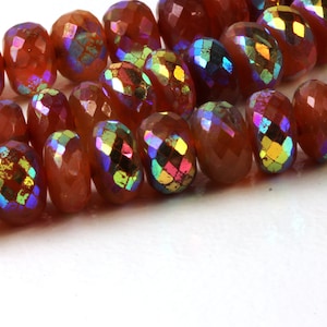 Carnelian Faceted AB Coating Rondells,  Your Choice 2, 4, 6, 8, 10, 15, 20 or Half Strand, 7.2mm to 8.2mm KJ