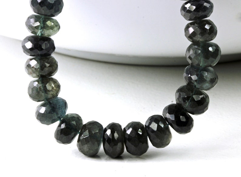 Moss Aquamarine Rondelles Dark Blue Aquamarine MicroFaceted 8.2mm to 8.7mm ONE Loose Bead Deep Teal Blue Ocean Gemstone Rondelles KJ