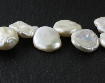 White Pearls Freshwater Cornflake Keishi Pearls Creamy White; Your Choice of 1,2,4,6,8,10, or 15 Pearls Top Drilled Pearls 15mm to 15.8mm KJ