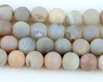 Druzy Beads, Round Druzy, 12.5mm, Quarter or Half Strand, Uncoated, Grey, Cream, Peach, Natural Gemstone Beads KJ