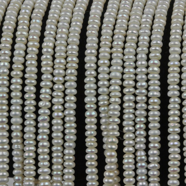 Seed White Pearls Freshwater, Rondelle Pearls, Your Choice of Quarter, Half or Full Strand, 3mm White Cream White Bridal Wedding KJ