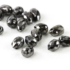 Diamond Faceted Teardrop Diamonds Cut and Polished , ONE, Your Choice Of ct Size. Black Diamonds, Top Drilled  KJ
