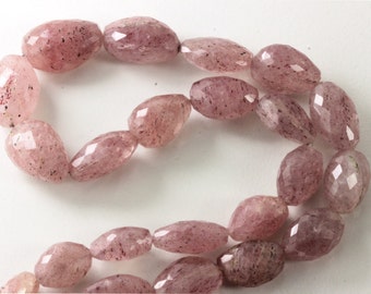 Strawberry Quartz Beads Faceted Barrel Natural Strawberry Quartz AAA , ONE stone,  Gemstone Beads KJ
