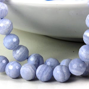 Blue Lace Agate Faceted Ball, Your Choice of 1, 2, 3, 4, 5, 6, 7, 8, 9, 10 Gemstones, 10mm Gemstones Ball Beads KJ