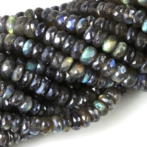 Mystic Labradorite Faceted Rondelles 8.5mm to 9mm, Labradorite Natural Rondelles Gemstones Neutral Color KJ