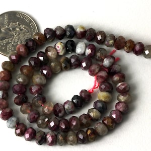 Natural Chinese Tourmaline Faceted Rondelles, Your Choice of 1/8, 1/4, Half or Full Strand 7mm October Birthstone KJ
