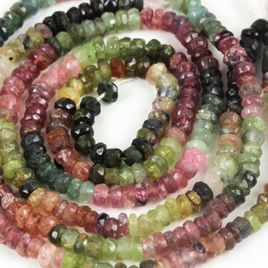 Tourmaline Rondelles Watermelon Tourmaline, Your Choice of 1/4, Half or Full Strand 3.7mm to 4mm October Birthstone KJ