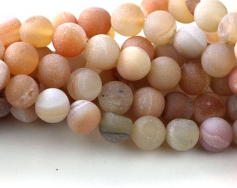 Druzy Beads, Round Druzy, 8mm Ball Beads, Half Strand, Matt, Brown, Cream, Grey, Natural Gemstone Beads KJ