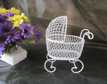 Mini Wire Baby Carriage - WHITE - Great for Baby Shower Favors or Decorations-Also makes a Perfect Cake Topper - PLEASE READ Ad for Details!