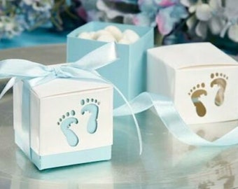 Baby Feet Favor Boxes (BLUE) - 12 Candy Favor Boxes for Baby Shower // Ribbon Included!!  (#1089)