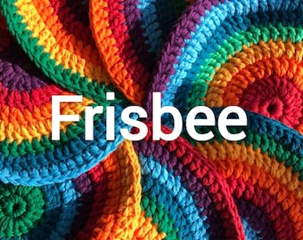Frisbee Scheiben gehäkelt in 7 verschiedenen Regenbogen Farben aus reiner Baumwolle für Indoor und Outdoor Montessori Waldorf inspiriert