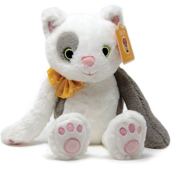 Farlee and Friends ~ Smiling Kitty Plush- Cat Stuffed Animal - White Cat - Persian - Cute Kitten - Cat Plush - Kawaii Cat