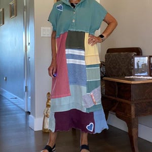 Upcycled Sweatshirt Dress: Patchwork A-Line, Raw Stitching, Plus Size
