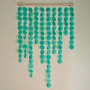 Turquoise Green Capiz Shell Wall Hanging – Natural Seashell Wall Decor, Wood Dowel Hanger