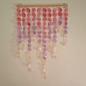 Capiz Shell Wall Hanging – Red Purple Peach Beach Decor, Dowel Wood Stick Base