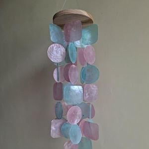 Wind chime white Blue Pink Natural Capiz Seashell - sounds relaxing - beach decor