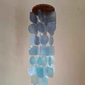 Wind chime Bohemian Colored Blue Sea Natural Capiz Seashell - sounds relaxing - beach decor