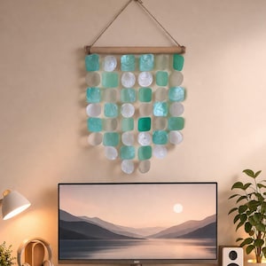 Capiz Shell Wall Decor – Natural White, Turquoise Hanging Art