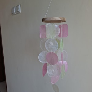 Minimalist windchime Capiz Seashell - Pink white green colored Coastal Decor