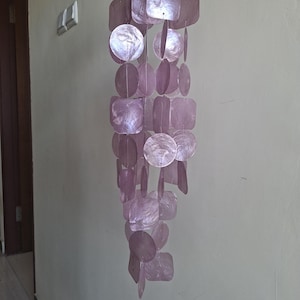 bohemian Wind chime colored soft Purple Natural Capiz Seashell - sounds relaxing - beach decor