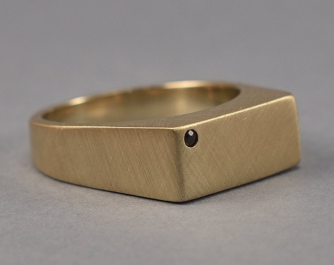 Men's Signet Ring With Black Spinel. Men's Custom Ring. Brass Signet Ring. Custom Ring With Black Spinel. Matte Finish