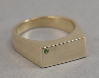 Men's Signet Ring With Emerald. Men's Custom Ring. Brass Signet Ring. Custom Ring With Emerald. Polished Finish