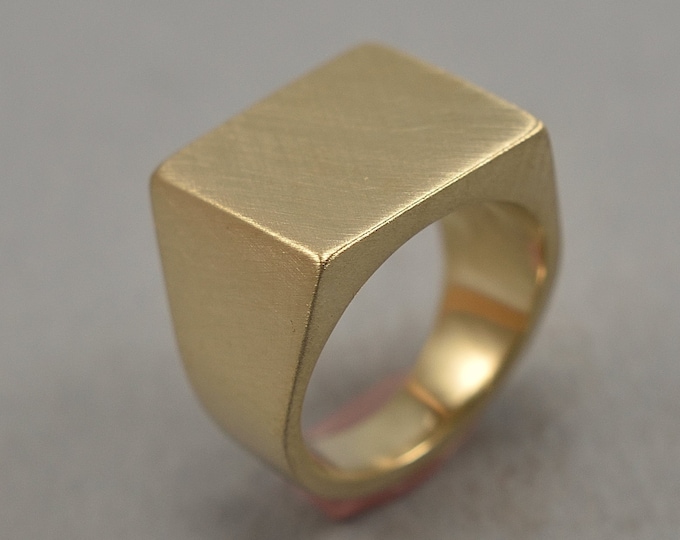 Brass Heavy and Solid Signet Ring. Geometric Signet Ring. Men's Square Signet Ring. Signet Ring Matte Brass. Custom Signet Ring
