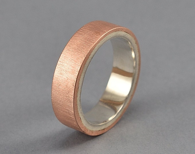 Men's Copper Matte Wedding Band Ring. Promise Ring for Men, Modern Style. Flat Shape. Matte Ring 6mm