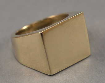 Brass Square Signet Ring. Men's Geometric Signet Ring. Brass Heavy and Solid Signet Ring. Signet Ring Polished Brass. Custom Signet Ring