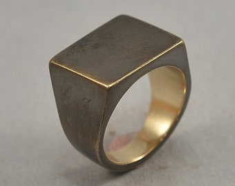 Antique Square Brass Signet Ring. Men's Geometric Antique Brass Ring. Antique Brass Signet Ring for Men