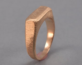 Men's Raw Brushed Signet Ring. Custom Red Bronze Signet Ring. Ancient Signet Ring. Matte Finish