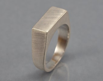 Men's Silver Signet Ring. Rectangle Sterling Silver Signet Ring. Matte Finish Signet Ring