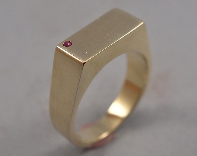 Men's Signet Ring With Ruby, Men's Custom Brass Signet Ring. Custom Ring With Ruby Polished Finish