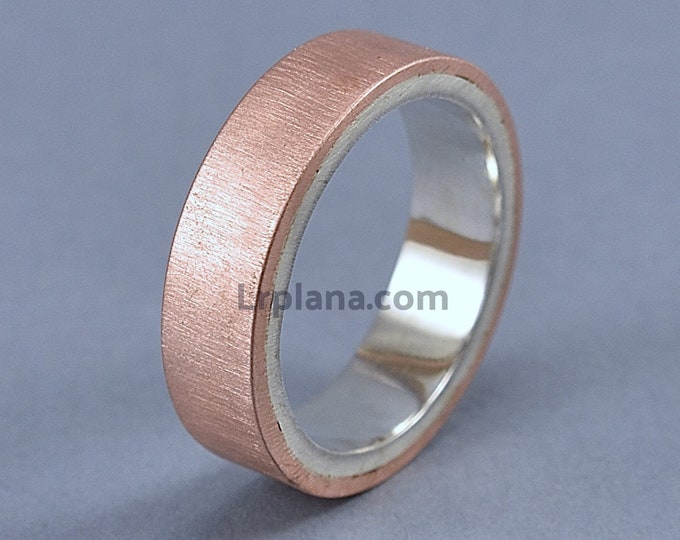 Mens Copper Matte Wedding Band Ring, Promise Ring for Men, Modern Style. Flat Shape, Matte Ring 6mm