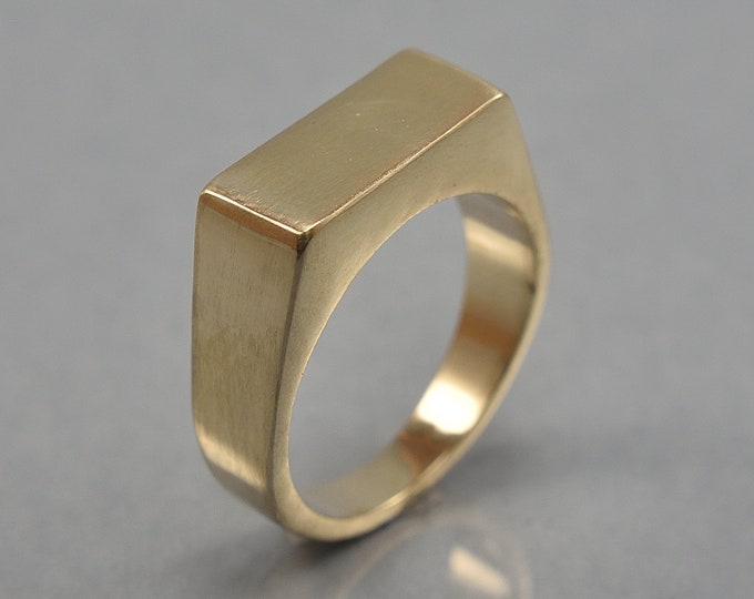 Rectangle Brass Signet Ring. Men's Geometric Signet Brass Ring. Custom Brass Signet Ring for Men. Polished Finish
