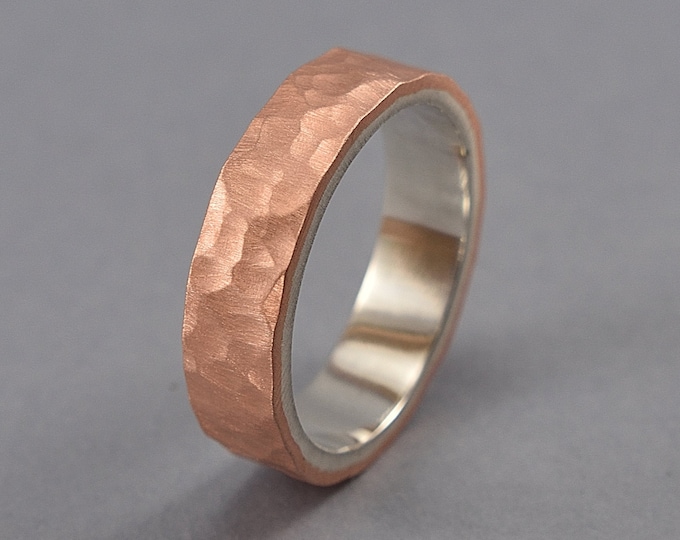 Men's Hammered Copper Wedding Band, Hammered Copper Matte Wedding Ring for Men, Men's Wedding Ring Matte 6mm