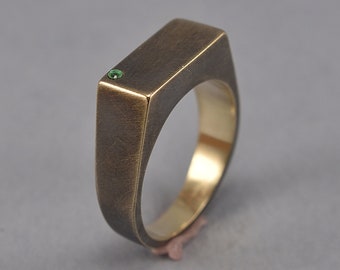 Mens Antique Emerald Signet Ring. Geometric Signet Ring Vintage Style, Custom Signet Ring