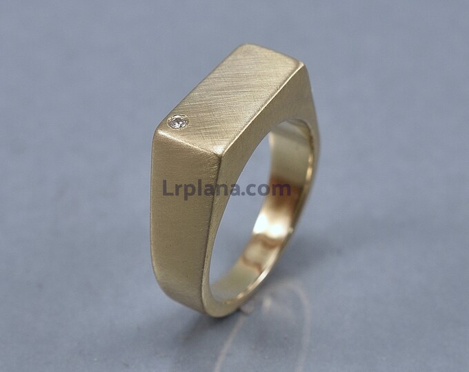 Mens Signet Ring With Cubic Zirconia, Mens Custom Brass Signet Ring. Engraved Ring Matte Finish