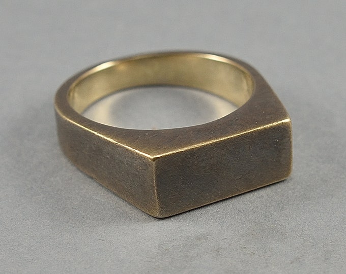 Antique Rectangle Brass Signet Ring. Men's Geometric Antique Brass Ring. Antique Brass Signet Ring for Men