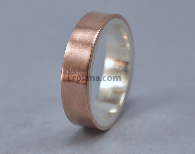 Mens Copper Wedding Band Ring, Unisex Copper Wedding Band, Modern Style, Flat Shape Polished Ring 6mm