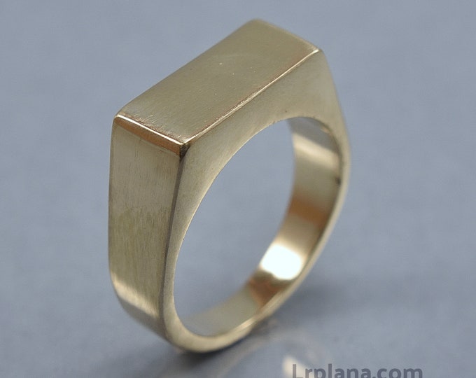 Rectangle Brass Signet Ring. Men's Geometric Signet Brass Ring. Custom Brass Signet Ring for Men. Polished Finish