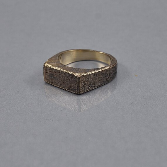 Men's Custom Signet Antique Brass Ring. Men's Brushed - Etsy