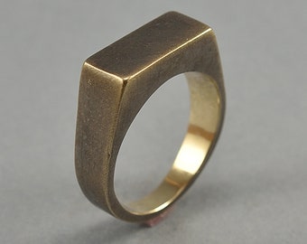 Antique rectangle brass signet ring. Geometric antique brass ring for men. Antique Brass Signet Ring for Men