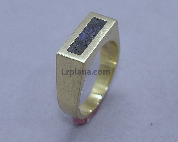 Unique Lapis Lazuli and Brass Ring Men, Men's Lapis Lazuli and Brass Geometric Ring, Lapis Lazuli Inlay Brass Ring, Matte Finish