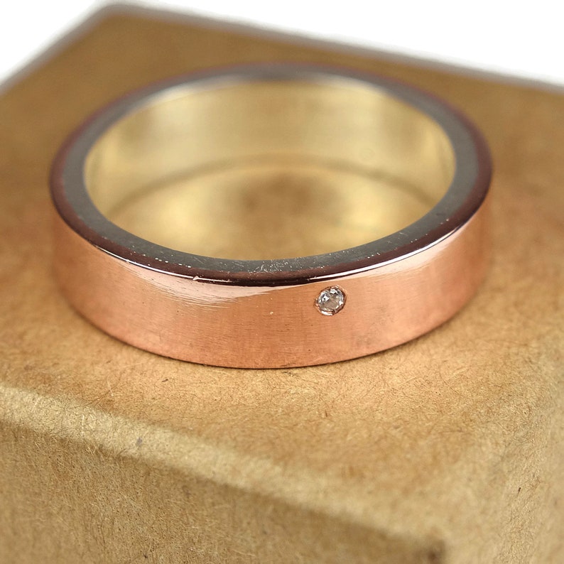 Engagement Wedding Ring Set Cubic Zirconia Rings Copper Engagement Copper Ring Set Wedding Band Ring Set Modern Copper Wedding Band Ring 6mm