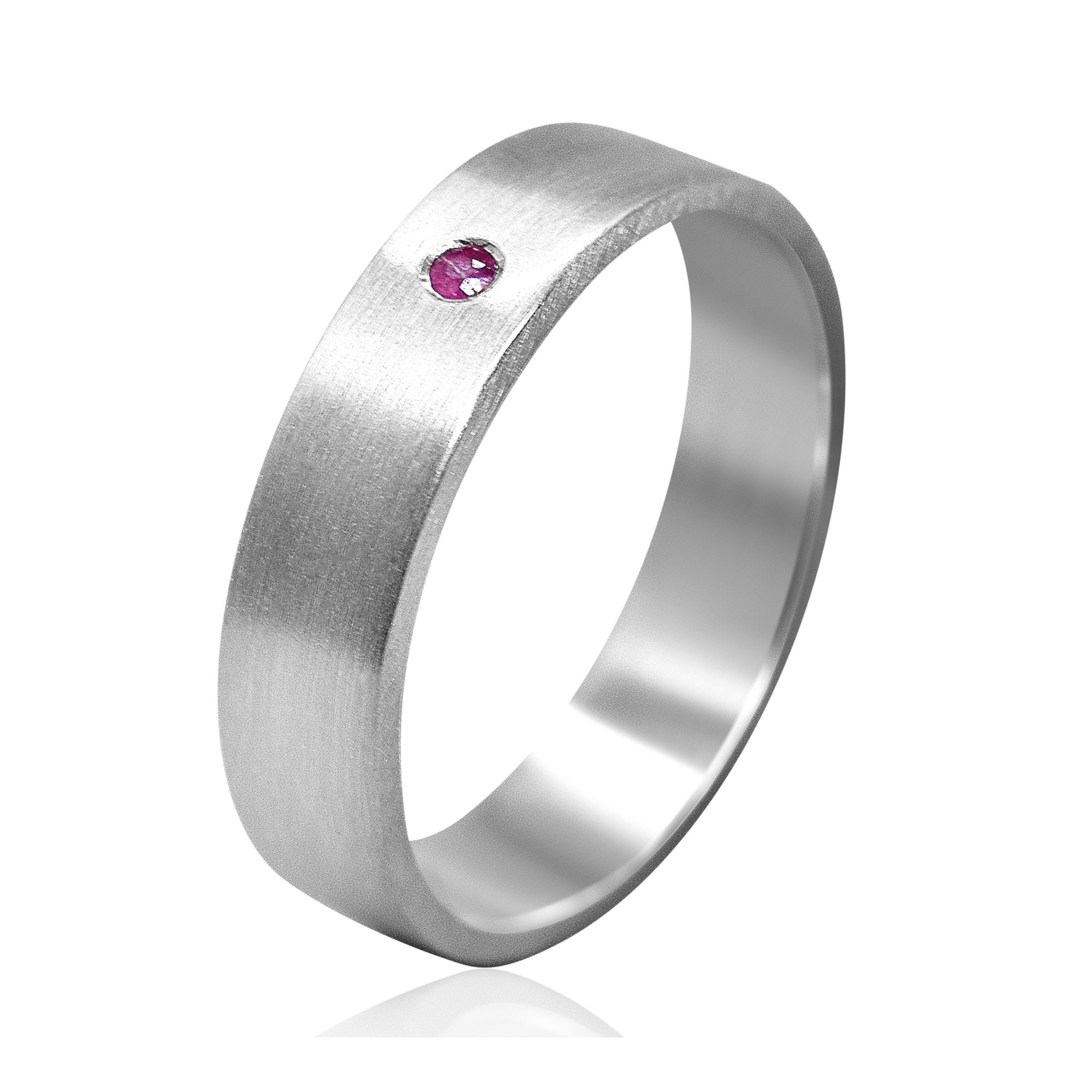 Men's Ruby Band Ring, Ruby Band Ring Silver, Men's Band Ring With Ruby