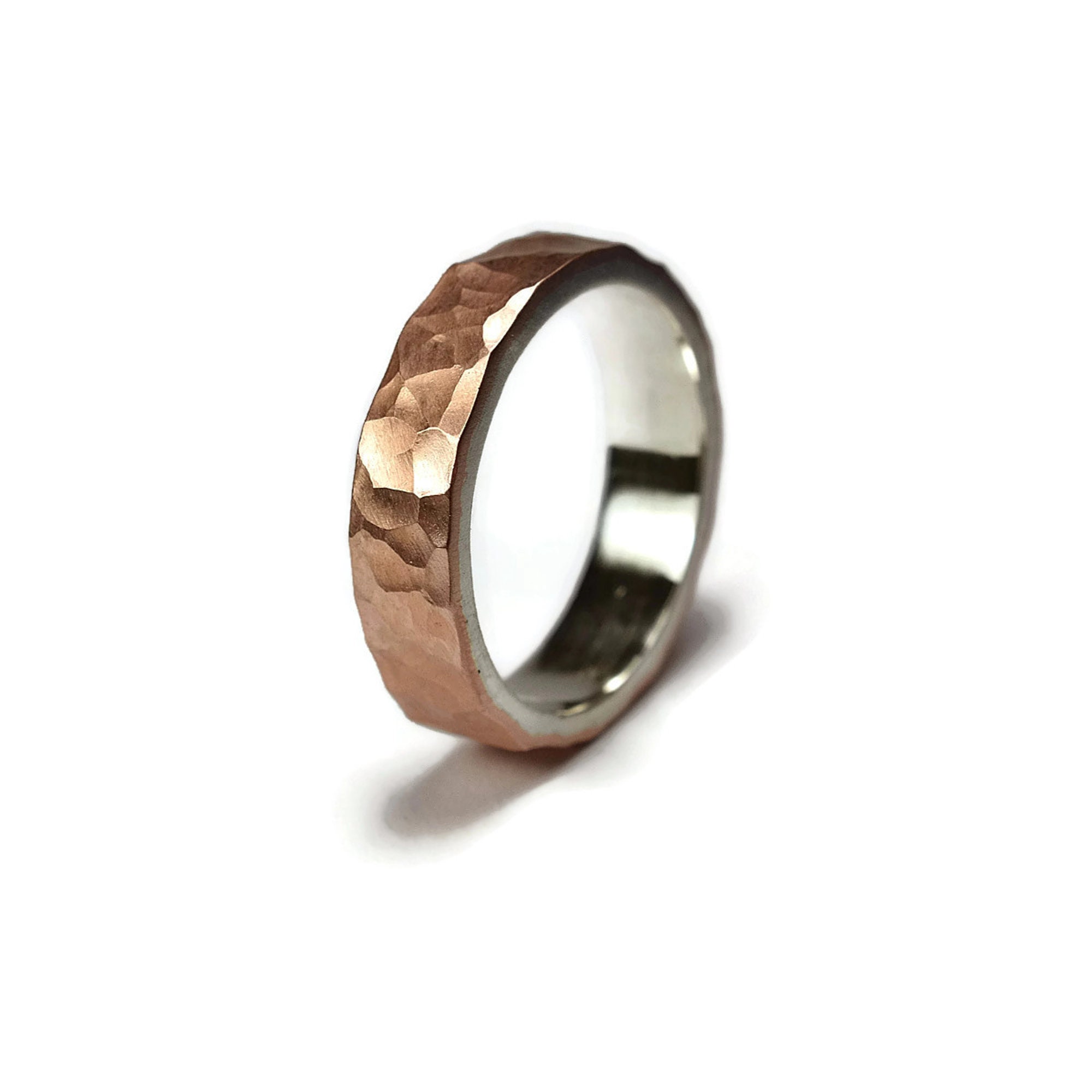 Mens Flat Hammered Copper Wedding Band. Hammered Copper