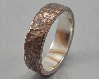 Antique Meteorite Copper Ring. Men's Antique Rustic Band. Custom Meteorite Ring. Antique Oxidized Meteorite Ring 6mm